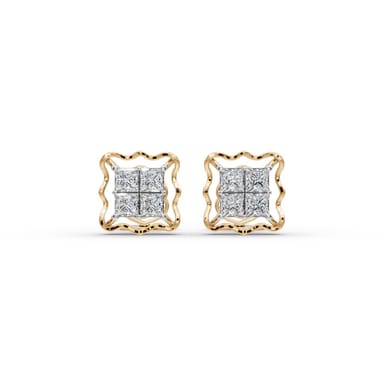 Regal Line Princess Lab-Grown Diamond Studs Earring in yellow gold, set with lab-grown diamonds