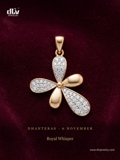 Dhanteras is Friday 6 November. This is Royal Whisper, a gold cluster pendant set with lab-grown diamonds. If you are