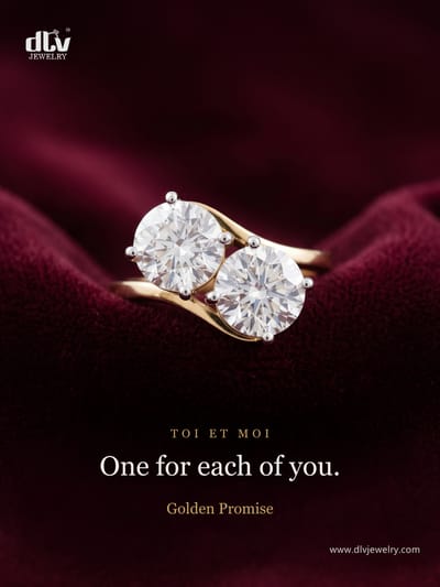 Toi et moi: three rings, each with two lab-grown diamonds side by side, one for each of you. Swipe through. Golden