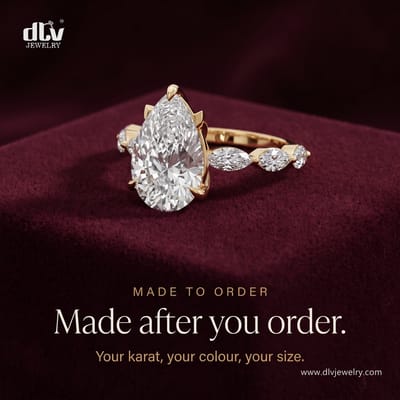 Pristine Dew, a pear lab-grown diamond solitaire, is not sitting in a warehouse. Nothing we sell is. Every piece is made