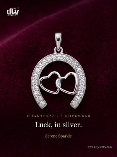 Dhanteras is Friday 6 November. A horseshoe for luck, in silver, set with lab-grown diamonds. Order by Saturday 10