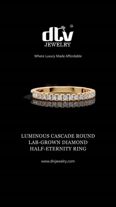 Luminous Cascade: a half-eternity ring in gold, with a row of round lab-grown diamonds set across the top. The last