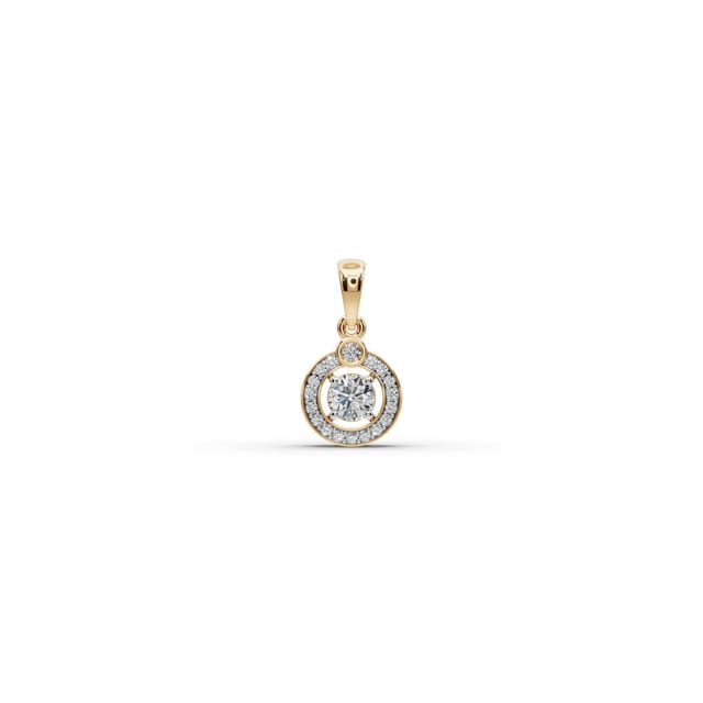 Brilliant Ember Round Lab-Grown Diamond Halo Pendant in yellow gold, set with lab-grown diamonds