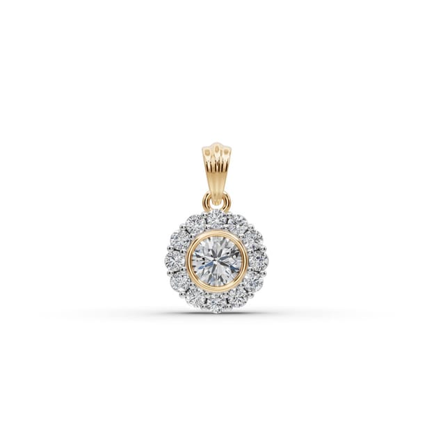 Graceful Glow Round Lab-Grown Diamond Halo Pendant in yellow gold, set with lab-grown diamonds