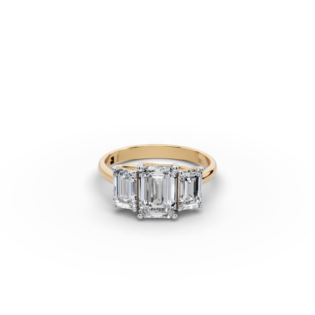 Endless Reverie Emerald Lab-Grown Diamond Three Stone Ring in yellow gold, set with lab-grown diamonds