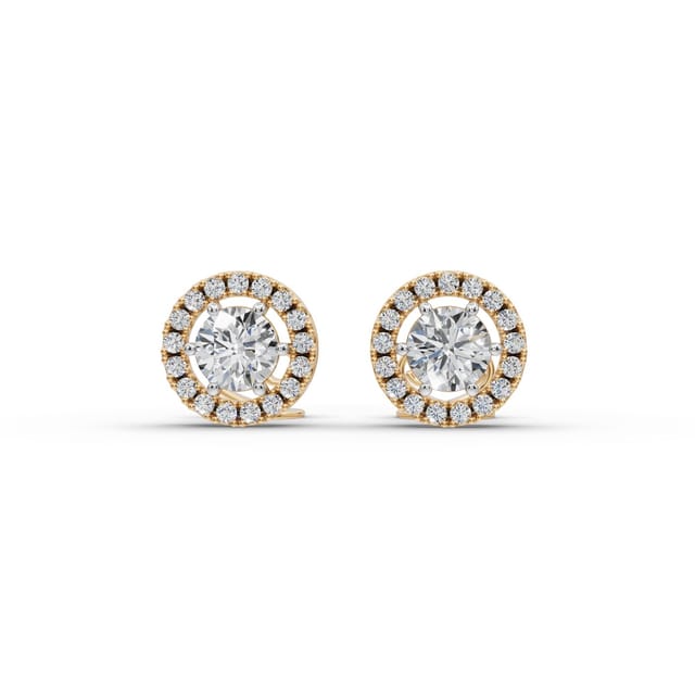 Everlasting Bloom Round Lab-Grown Diamond Studs Earring in yellow gold, set with lab-grown diamonds