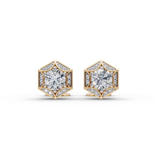 Enduring Bloom Round Lab-Grown Diamond Studs Earring in yellow gold, set with lab-grown diamonds