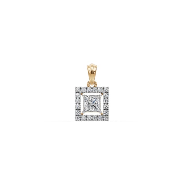 Infinite Grace Princess Lab-Grown Diamond Halo Pendant in yellow gold, set with lab-grown diamonds