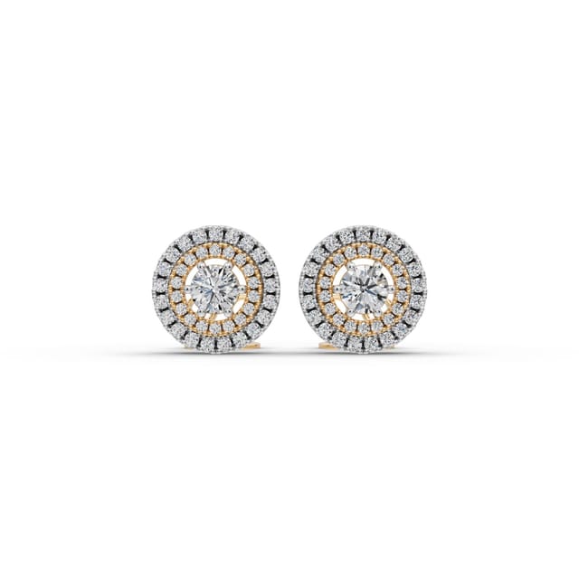 Serene Reverie Round Lab-Grown Diamond Halo Earring in yellow gold, set with lab-grown diamonds