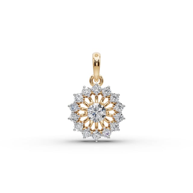 Pristine Muse Sunburst Lab-Grown Diamond Pendant in yellow gold, set with lab-grown diamonds