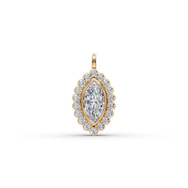 Serene Promise Marquise Lab-Grown Diamond Halo Pendant in yellow gold, set with lab-grown diamonds