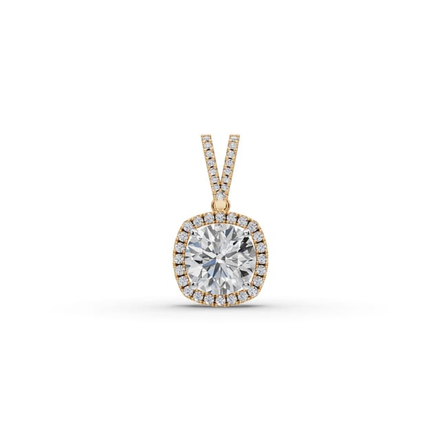 Royal Grace Round Lab-Grown Diamond Halo Pendant in yellow gold, set with lab-grown diamonds
