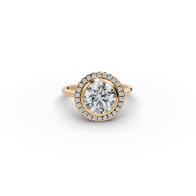 Majestic Bloom Round Lab-Grown Diamond Halo Ring in yellow gold, set with lab-grown diamonds