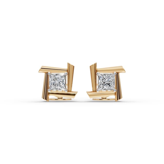 Celestial Aura Princess Lab-Grown Diamond Studs Earring in yellow gold, set with lab-grown diamonds