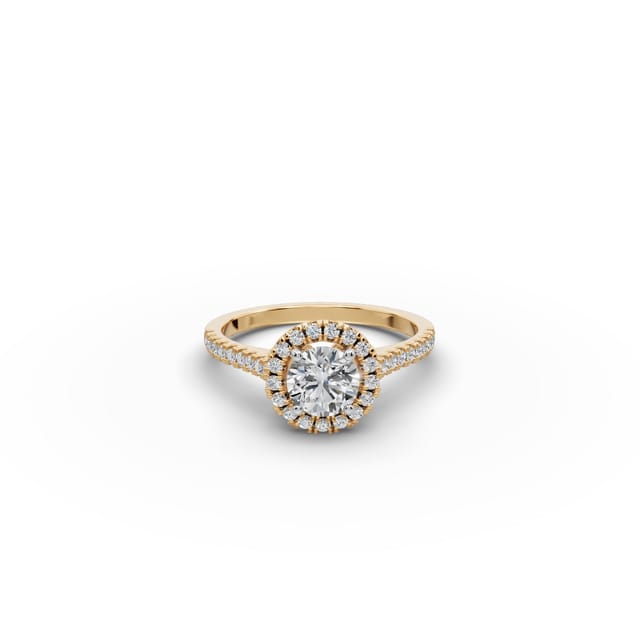 Eternal Aura Round Lab-Grown Diamond Halo Ring in yellow gold, set with lab-grown diamonds