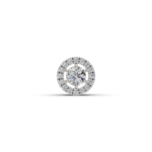 Serene Muse Round Lab-Grown Diamond Halo Pendant in yellow gold, set with lab-grown diamonds