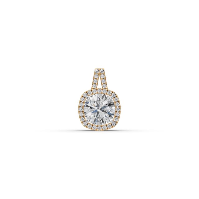 Radiant Ember Round Lab-Grown Diamond Halo Pendant in yellow gold, set with lab-grown diamonds