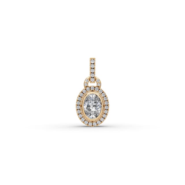 Elegant Bloom Oval Lab-Grown Diamond Halo Pendant in yellow gold, set with lab-grown diamonds