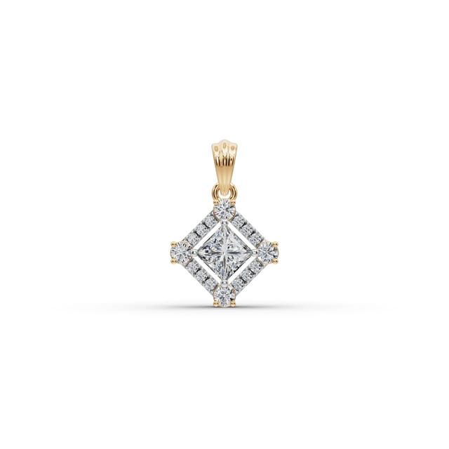 Everlasting Line Princess Lab-Grown Diamond Halo Pendant in yellow gold, set with lab-grown diamonds