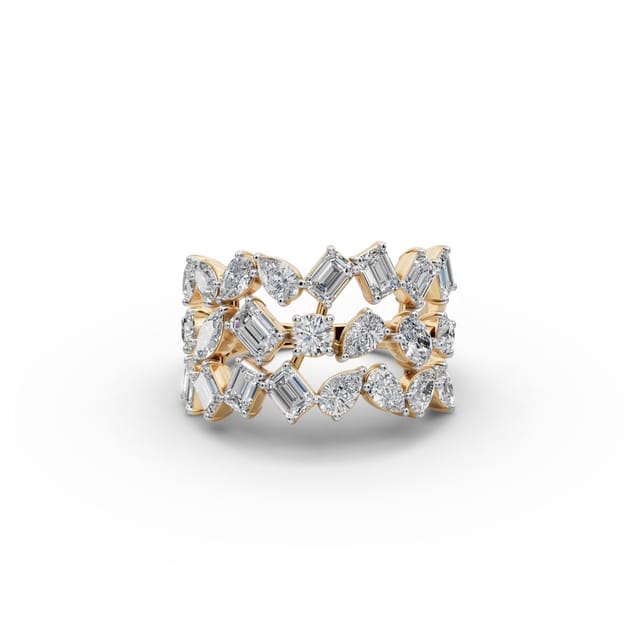 Opulent Cascade Emerald Lab-Grown Diamond Bands Ring in yellow gold, set with lab-grown diamonds
