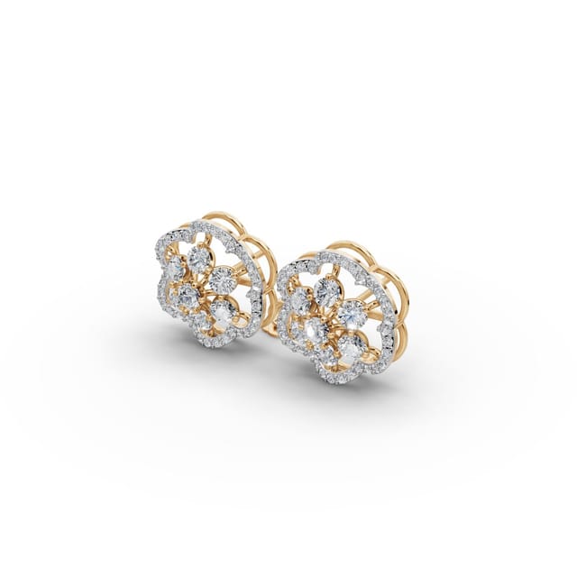 Majestic Sparkle Round Lab-Grown Diamond Studs Earring in yellow gold, set with lab-grown diamonds
