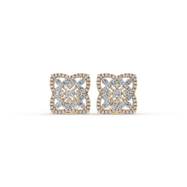 Radiant Trail Marquise Lab-Grown Diamond Studs Earring in yellow gold, set with lab-grown diamonds