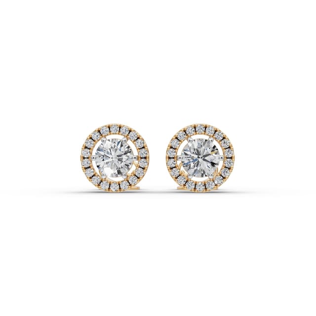 Brilliant Aura Round Lab-Grown Diamond Studs Earring in yellow gold, set with lab-grown diamonds