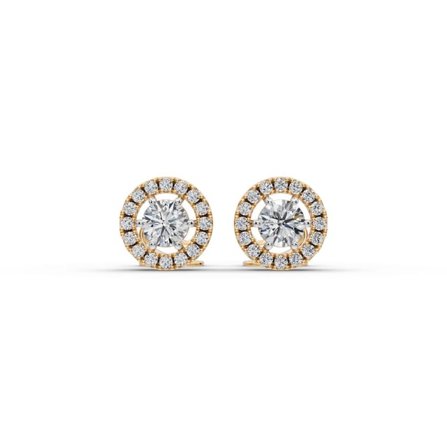 Delicate Muse Round Lab-Grown Diamond Studs Earring in yellow gold, set with lab-grown diamonds