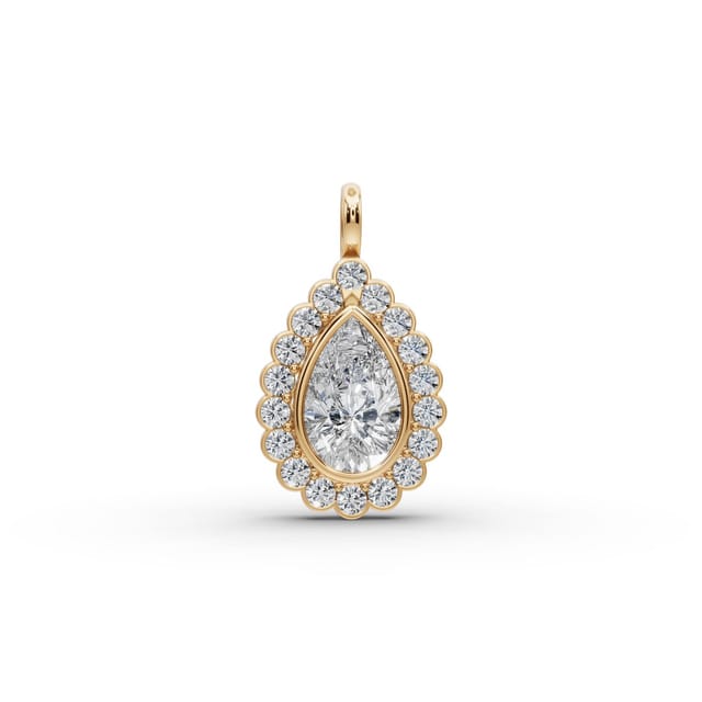 Endless Aura Pear Lab-Grown Diamond Halo Pendant in yellow gold, set with lab-grown diamonds
