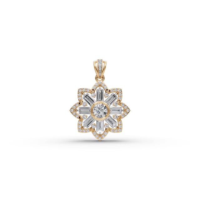 Opulent Sparkle Baguette Lab-Grown Diamond Cluster Pendant in yellow gold, set with lab-grown diamonds