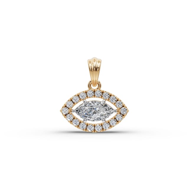 Timeless Trail Marquise Lab-Grown Diamond Halo Pendant in yellow gold, set with lab-grown diamonds