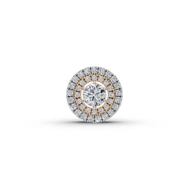 Royal Grace Round Double Halo Lab-Grown Diamond Pendant in yellow gold, set with lab-grown diamonds