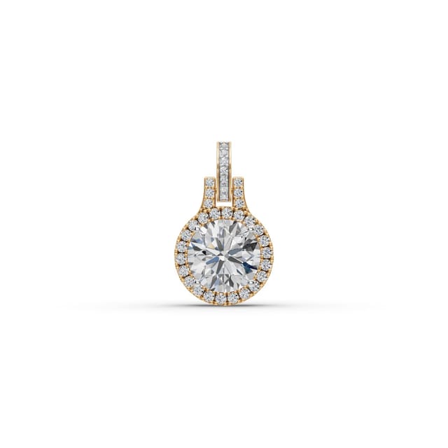 Graceful Aura Round Lab-Grown Diamond Halo Pendant in yellow gold, set with lab-grown diamonds