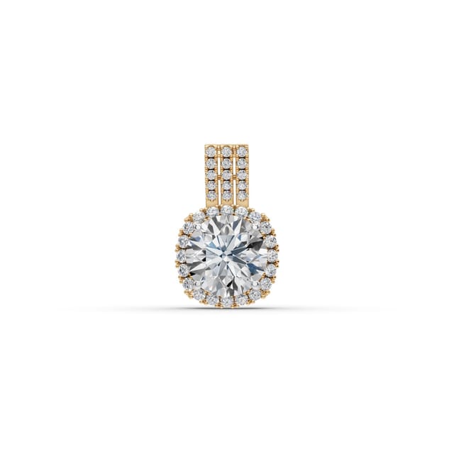 Pristine Muse Round Lab-Grown Diamond Halo Pendant in yellow gold, set with lab-grown diamonds