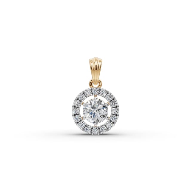 Serene Bloom Round Lab-Grown Diamond Halo Pendant in yellow gold, set with lab-grown diamonds