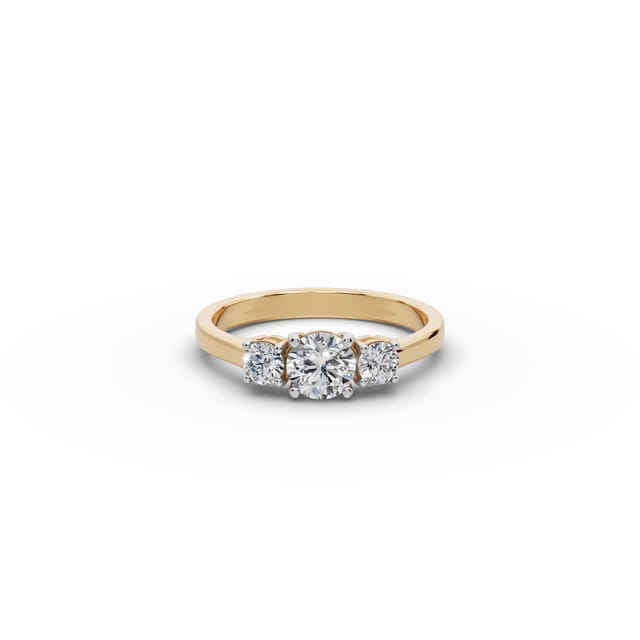 Morning Light Round Lab-Grown Diamond Three Stone Ring in yellow gold, set with lab-grown diamonds