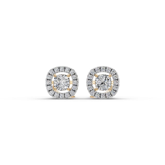 Infinite Trail Cushion Lab-Grown Diamond Studs Earring in yellow gold, set with lab-grown diamonds