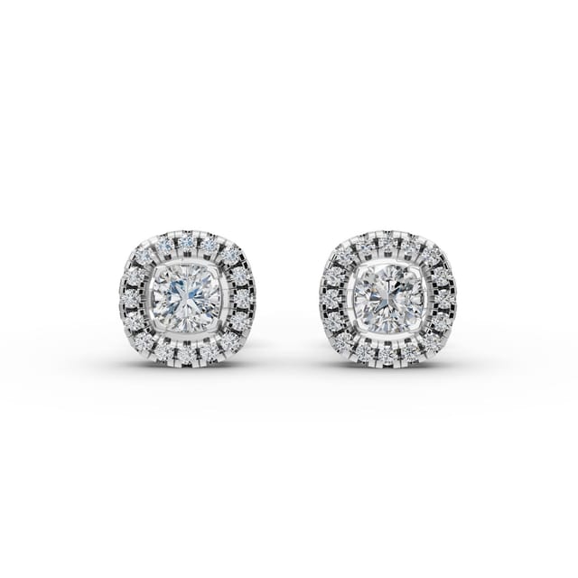 Pristine Grace Cushion Halo Stud Lab-Grown Diamond Silver Earring in silver, set with lab-grown diamonds