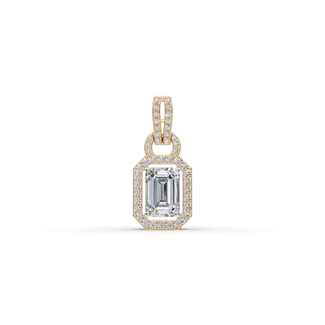 Celestial Promise Emerald Lab-Grown Diamond Halo Pendant in yellow gold, set with lab-grown diamonds