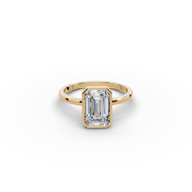 Radiant Grace Emerald Lab-Grown Diamond Solitaire Ring in yellow gold, set with lab-grown diamonds