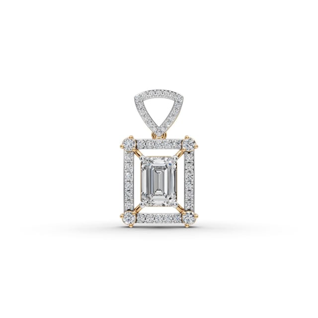 Eternal Grace Emerald Lab-Grown Diamond Halo Pendant in yellow gold, set with lab-grown diamonds