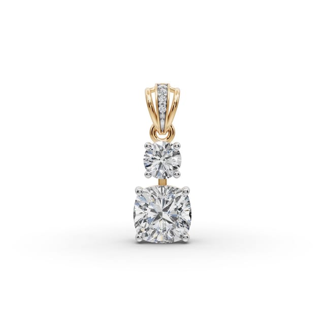 Regal Sparkle Cushion Lab-Grown Diamond Solitaire Pendant in yellow gold, set with lab-grown diamonds