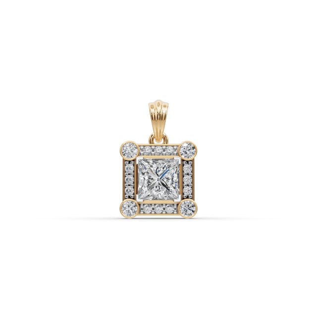 Radiant Ember Princess Lab-Grown Diamond Halo Pendant in yellow gold, set with lab-grown diamonds
