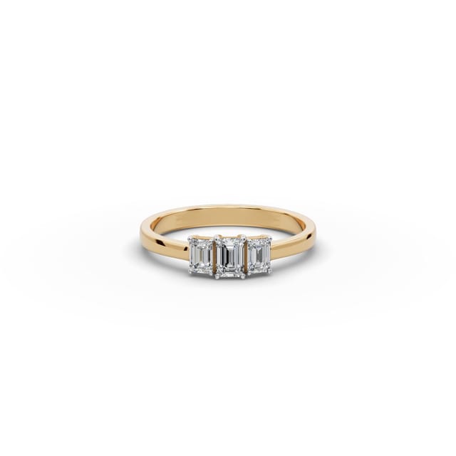 Eternal Cascade Emerald Lab-Grown Diamond Three Stone Ring in yellow gold, set with lab-grown diamonds