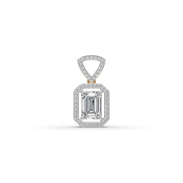 Regal Sparkle Emerald Lab-Grown Diamond Halo Pendant in yellow gold, set with lab-grown diamonds