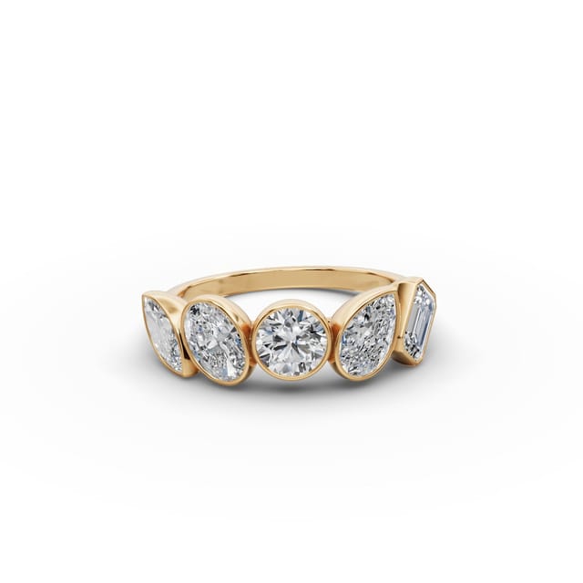 Regal Aura Round Lab-Grown Diamond Five Stone Ring in yellow gold, set with lab-grown diamonds