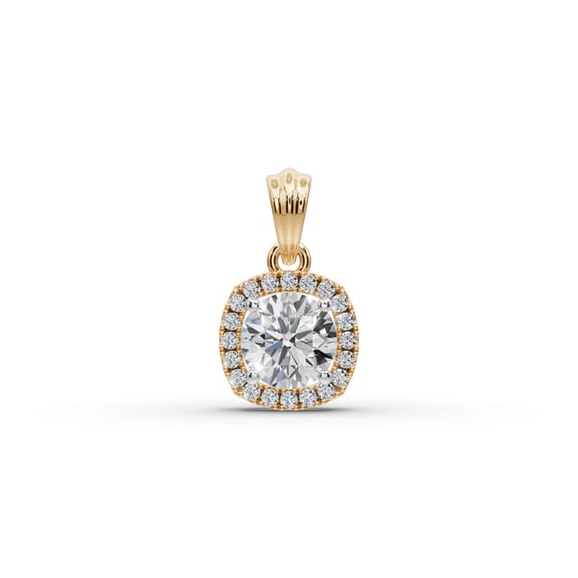 Serene Signature Round Lab-Grown Diamond Halo Pendant in yellow gold, set with lab-grown diamonds