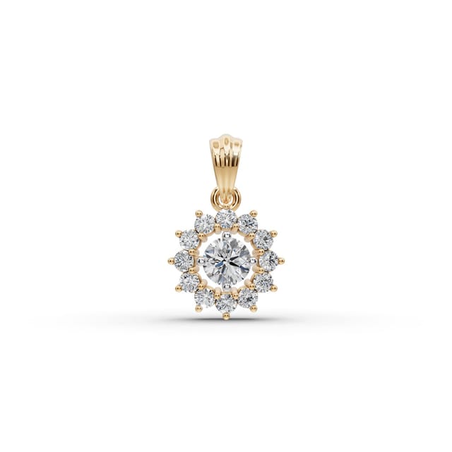 Timeless Trail Round Lab-Grown Diamond Halo Pendant in yellow gold, set with lab-grown diamonds