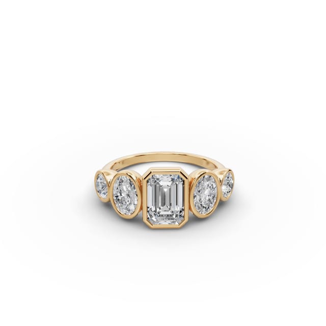 Regal Glow Emerald Lab-Grown Diamond Five Stone Ring in yellow gold, set with lab-grown diamonds