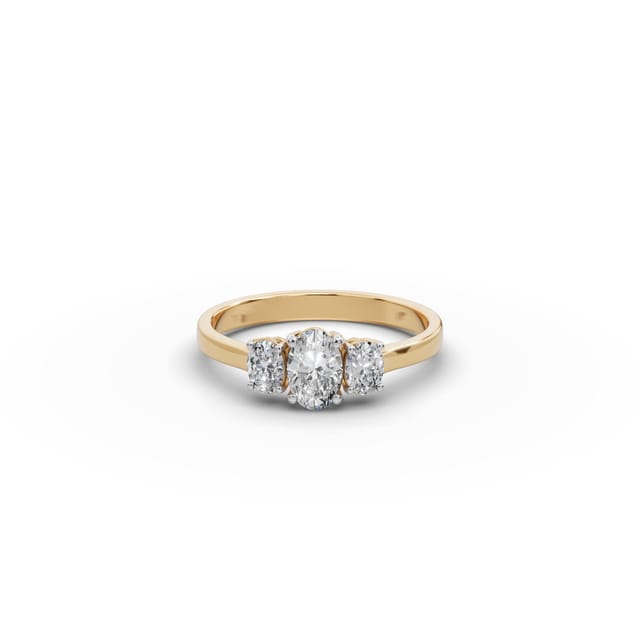 Golden Ember Oval Lab-Grown Diamond Three Stone Ring in yellow gold, set with lab-grown diamonds